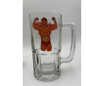 Vintage 1985 WWF Hulk Hogan Hulkamania Glass Beer Mug Stein Titan Sports 7 Inch